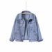 "Women's Oversized Denim Jacket - Vintage Washed Boyfriend Style Loose Fit Spring/Autumn Top (Light Blue/Black)"_mkmklike.com