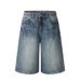 Men's American Style Lightning Crackle Pattern Cropped Jeans Summer Whiskered Washed Straight Leg Loose Fit Wide Leg 7/8 Length Shorts_mkmklike.com