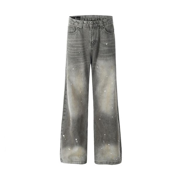 Punk Wasteland Vintage Washed Gradient Denim Men's Niche Vibe Trendy Paint Splatter Dirty Straight Pants_mkmklike.com