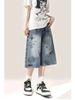 Women's Clothing Retro High Waist Capri Pants For Women Summer Style Loose Fit Slimming Wide Leg Jeans Graffiti Print Denim_mkmklike.com