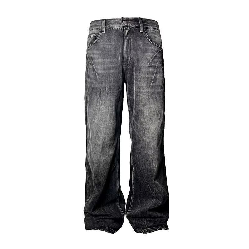 Men's Clothing Washed Vintage Washed Denim Jeans For Men - Relaxed Straight Leg, Wide Fit, Comfortable & Stylish (Black, Blue) - Sizes S-3XL_mkmklike.com