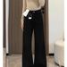 ELLE Black Fleece-Lined Thickened Straight-Leg Jeans For Women, Autumn And Winter, Plus Size, New Loose Slim Fit, Wide-Leg,_mkmklike.com