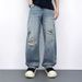 Men's Retro Ripped Jeans Loose Straight Leg Wide Leg Casual Trousers Trendy Design New Summer Style_mkmklike.com