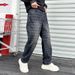 Men's Clothing Jeans for boys, cool and stylish brand, loose jacquard high street straight pants, plaid casual black denim trousers_mkmklike.com