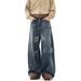 Men's Vintage Washed Denim Jeans - Classic Straight Leg With Cat Whisker & Fading Details, Clean Fit High Street Style For Everyday Wear_mkmklike.com