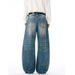 Wasteland Style Ink Splash Vintage Dirty Scimitar Jeans Men's Street Fashion Niche Loose Washed White Wide-Leg Pants_mkmklike.com