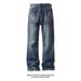 Men's Clothing Lightning Retro Blue Lightning Bolt Jeans For Men - Cleanfit Straight Leg Slight Flare Pants, High Street Vintage Style For Autumn_mkmklike.com