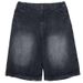 Unisex Retro Washed Distressed Black Cropped Jeans Summer Casual Wide Leg Over The Knee Pants Unisex_mkmklike.com