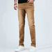 Men's Washed Ginger Jeans | Classic Straight Leg Fit | Vintage Leather Patch & Subtle Whiskering | All-Season Casual Denim Pants_mkmklike.com