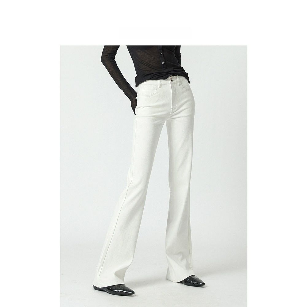 Secret To Long Legs: Four-Way Stretch High-Waisted White Slightly Flared Jeans Women, New French Style Slimming_mkmklike.com