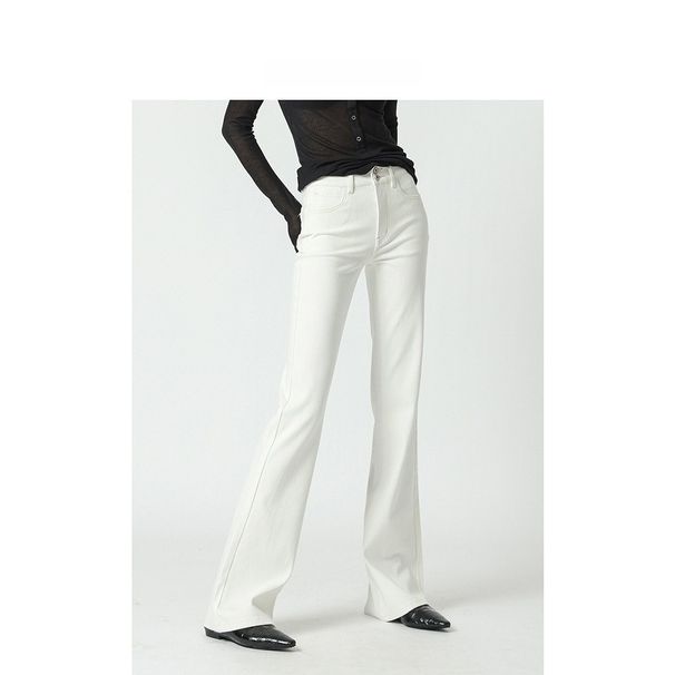 Secret To Long Legs: Four-Way Stretch High-Waisted White Slightly Flared Jeans Women, New French Style Slimming_mkmklike.com