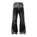 Men's Camouflage Patchwork Ripped Jeans Loose Straight Leg Slightly Flared Floor Length Trousers Autumn Street Style_mkmklike.com