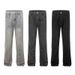 Retro American Vibe Yellow Mud Dyed Slimming Jeans Men Women Street Washed Distressed Loose Straight Leg Flared Pants_mkmklike.com