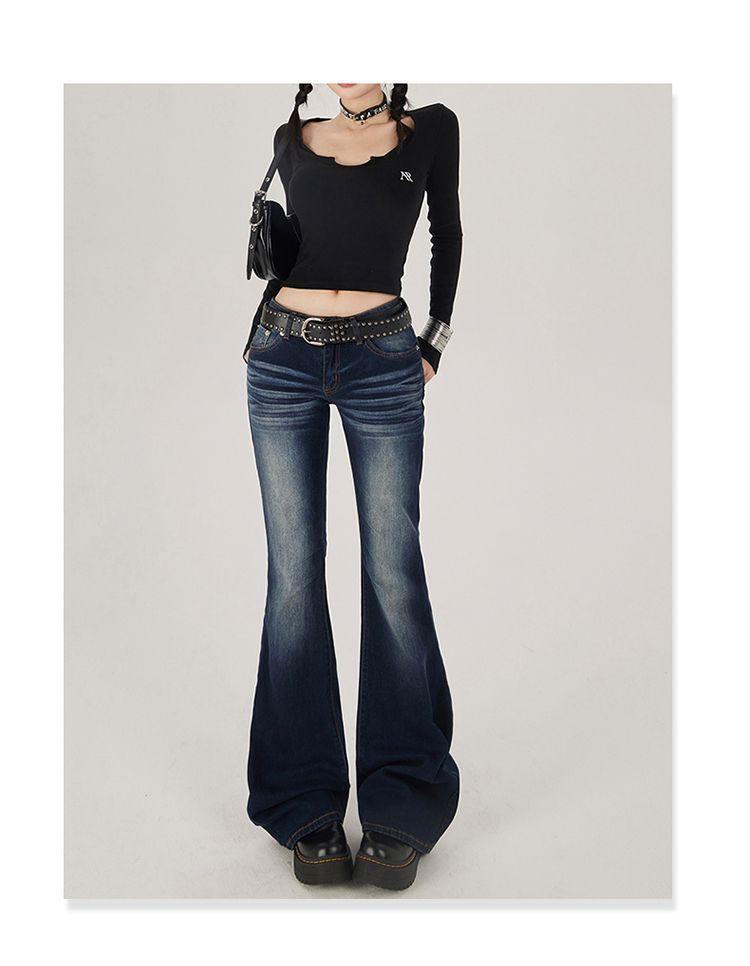 Women's Clothing American Vintage Flared Jeans For Women - Low-Rise Stretchy Bootcut Pants (Fall Collection)_mkmklike.com