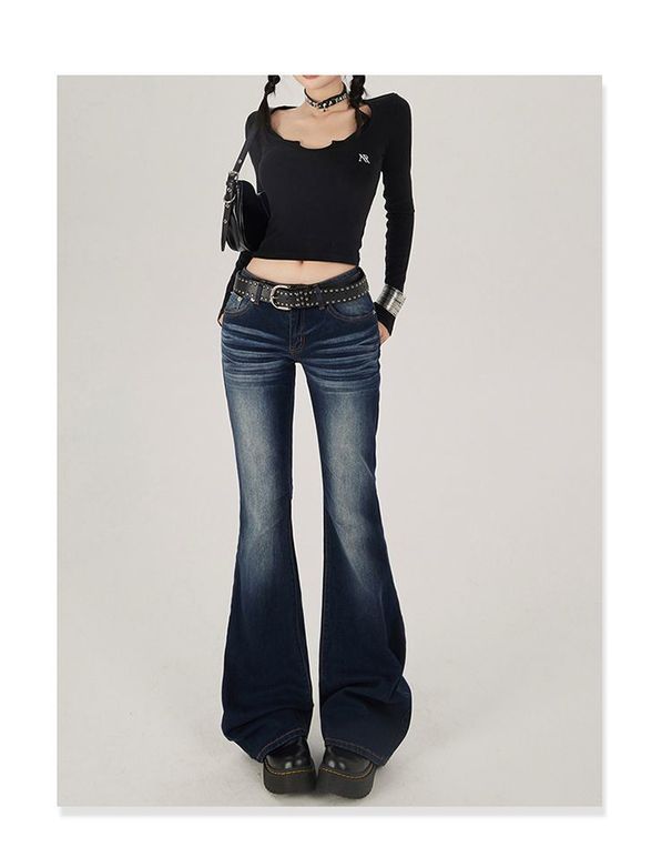 Women's Clothing American Vintage Flared Jeans For Women - Low-Rise Stretchy Bootcut Pants (Fall Collection)_mkmklike.com