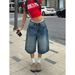 Women's Clothing Straight Jeans Women American High Street Retro Loose Drape Wide Leg Cropped Pants_mkmklike.com