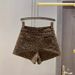 High Waisted Leopard Print Denim Shorts for Women American Style Two Button Wide Leg A-Line Slimming Hot Pants Summer 2023_mkmklike.com