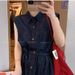 ELLE Korean Retro Artistic Vest Summer New Women Slim Fit Elegant Tie Waist Denim Long Dress_mkmklike.com