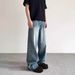 Men's Vintage Washed Blue Jeans Straight Leg Relaxed Fit High Street Clean Aesthetic Global Ready_mkmklike.com