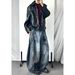 Men's Clothing Old Rubbed Color Jeans Design Reverse Waist Wide Leg Pants_mkmklike.com
