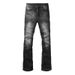 Men's Vintage Flared Jeans - Light Blue Distressed Denim Pants With Stretch, Mid Waist & Bell Bottom Design For Casual Streetwear_mkmklike.com