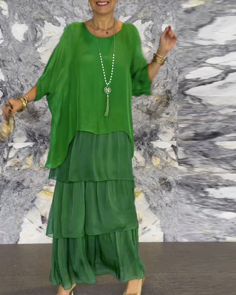 Women's Clothing Chiffon mesh round neck long dress_mkmklike.com