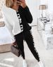 Women's yarn-dyed ribbon splicing long sleeve T-shirt pencil pants casual suit_mkmklike.com