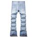 Men's Clothing Fashionable Blue Flared Jeans With Shine Rhinestones - Stylish Streetwear For Youth - Comfortable Cotton Denim With Mid Waist & Zip Fly_mkmklike.com
