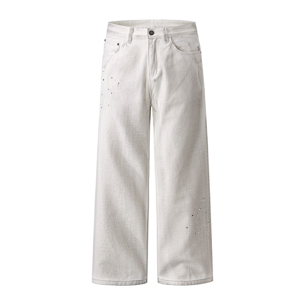 Spray-Dyed Vintage Dirty Wide-Leg Jeans Wasteland Punk Men's Paint Splatter Niche Loose Straight-Leg Pants Trendy_mkmklike.com