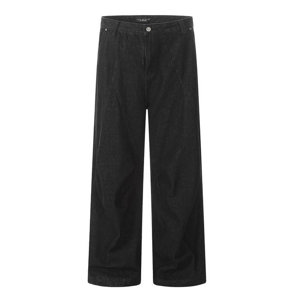 Loose Straight Jeans American High Street Design Deconstructed Split Patchwork Pleated Casual Wide-Leg Pants For Men_mkmklike.com