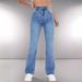 Women's Clothing High Waist Women's Straight Light Blue Jeans Slim Fit Versatile_mkmklike.com