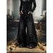Wash Distressed Jeans With Metal Ring Embellishments – Unisex Gothic Wide-Leg Pants (Vintage Industrial Aesthetic, Cropped Flare, Non-Stretch Cotton)_mkmklike.com