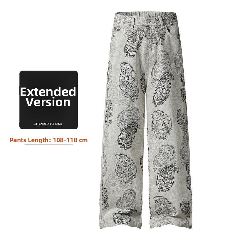 Men's Clothing Unisex Tall Extra Long Loose Straight Leg Denim Trousers Jacquard Fabric Retro Style For Autumn For Formal & Casual_mkmklike.com