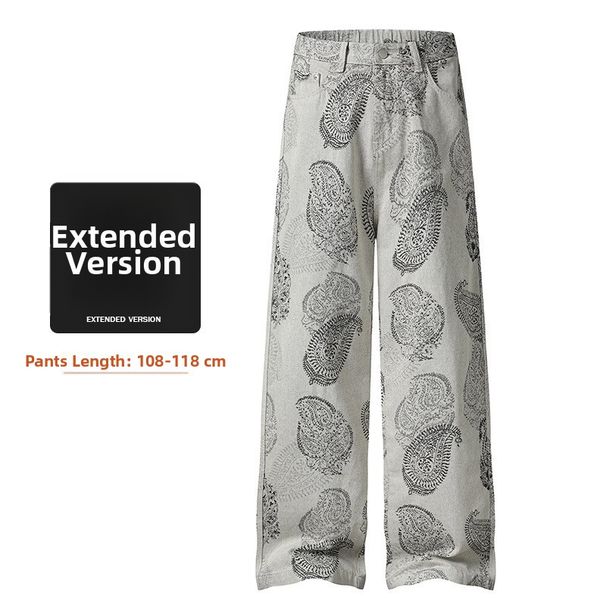 Men's Clothing Unisex Tall Extra Long Loose Straight Leg Denim Trousers Jacquard Fabric Retro Style For Autumn For Formal & Casual_mkmklike.com
