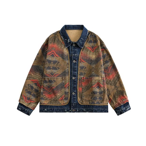 Jiayiku Trendy Brand 2025 Spring New American Ethnic Style Western Jacquard Personalized Washed Cowboy Jacket_mkmklike.com