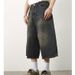 Unisex Vintage Washed Denim Shorts Mid-Length Relaxed Fit Distressed Retro Blue Casual Streetwear S-XXXL_mkmklike.com