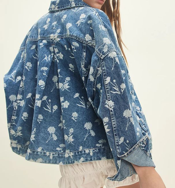 Women's Printed Denim Jacket – Oversized Casual Coat With Polo Collar, Comfortable Cotton Blend For Streetwear & Autumn Fashion_mkmklike.com
