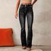 Vintage Stretch Flare Jeans For Women - Retro High Waist Denim Pants With Distressed Wash, Street Style Comfort Fit (Dark Blue/Light Blue/Black)_mkmklike.com