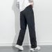 Black Straight Leg Zipper Jeans Autumn Winter Workwear Multi Pocket Young Men Street Style Versatile Simple Denim Pants_mkmklike.com
