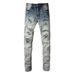 American Jeans Trendy Brand Multi-hole Patch Beggar Pants Pleated And Versatile Slim Fit Small Foot Jeans Men #677_mkmklike.com