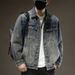Large Size Jacket Men's American Lapel Trendy Brand Jacket Men's Plus Size Embroidered Retro Washed Denim Jacket_mkmklike.com