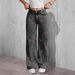 Women's Vintage Wash Embroidered Jeans European American Style Smoky Gray Distressed Stretch Red Cherry Denim Trousers_mkmklike.com