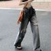 Women's Smoky Gray Wide-leg Long Pants, Summer High-waisted Straight Ripped Jeans, Loose And Slimming, Vintage_mkmklike.com