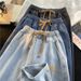 Men's Clothing Light Colored Elastic Waist Jeans, Spring Trendy Brand, Loose Straight Leg, Retro High Street, Washed, Versatile, Casual Long Trousers_mkmklike.com
