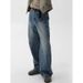 Men's Trendy Retro Patchwork Washed Distressed Blue Straight Leg Jeans Loose Fit Wide Leg Casual Trousers Stylish Design_mkmklike.com