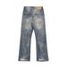 Distressed Wide-Leg Jeans For Men American Style Trendy Niche Washed Pleated Vintage Loose Flared Pants_mkmklike.com