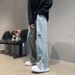 American Vibe Pants High Street Trendy Brand Ins Ripped Jeans Men's Design Breasted Split Wide-leg Trousers_mkmklike.com