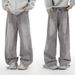 "Men's Vintage Washed Wide Leg Jeans – High Street Retro Straight Fit Denim Pants (Relaxed Silhouette,Unisex Streetwear Staple)"_mkmklike.com