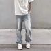 Men's Clothing American Light Blue Reverse Hole Jeans Men And Women Summer Hiphop Beggar Pants European And American Street Straight Pants_mkmklike.com