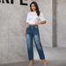 Women’s Clothing spot high waist slim retro blue crease loose straight jeans casual pants_mkmklike.com